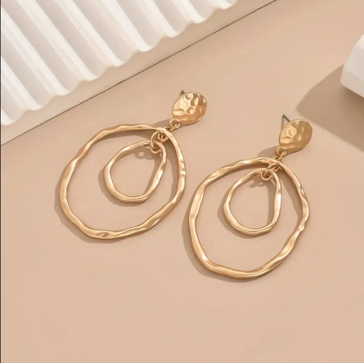 Double-layer earrings with matte lava texture, minimalist boho jewellery by Luna Vine