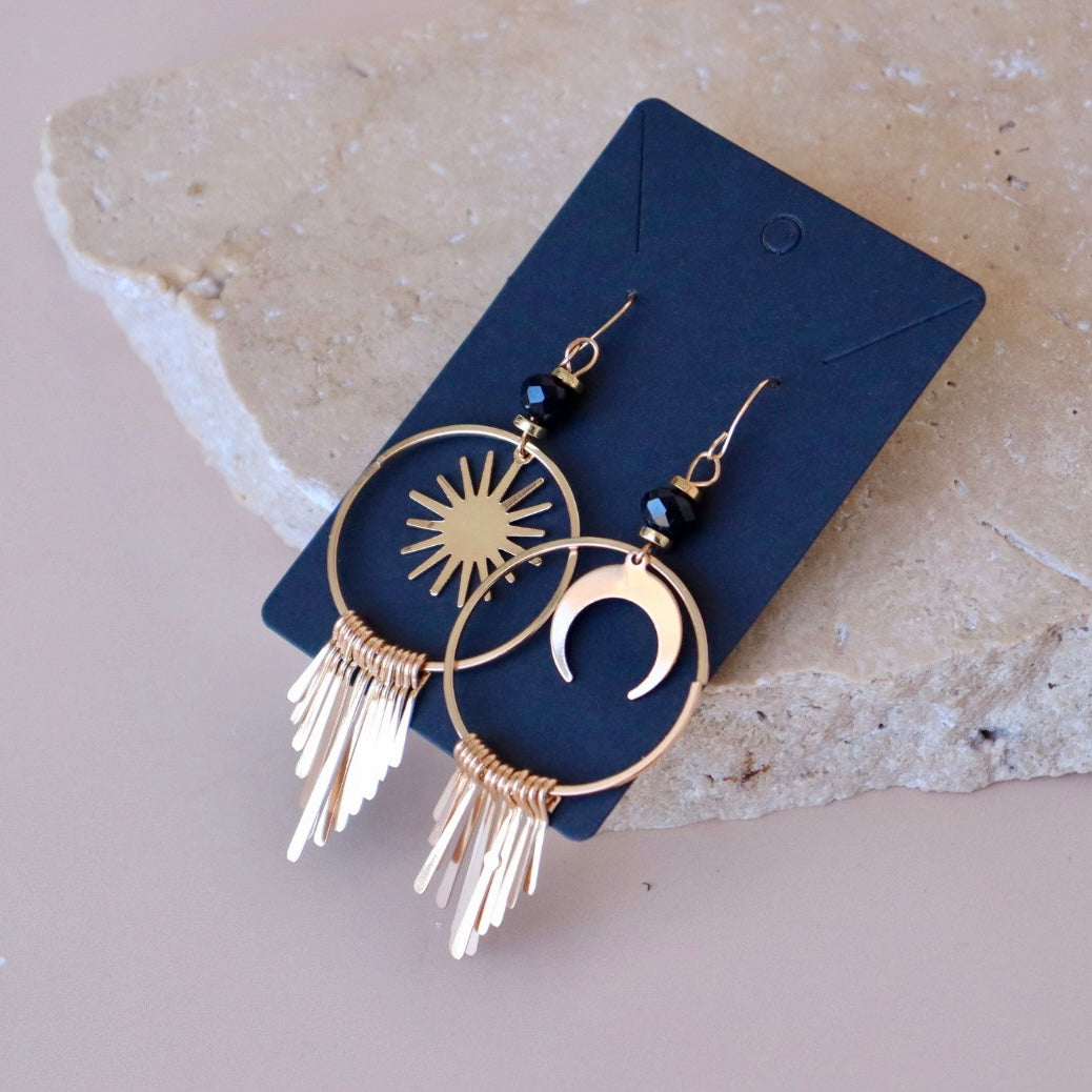 Moon and sun drop earrings celestial boho style jewellery in Australia 