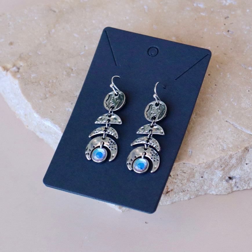 Silver earrings with moon phases and gemstones Moon Cycle Earrings with Moonstone | Bohemian 