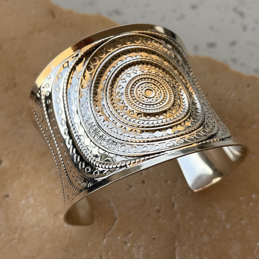 Silver bohemian cuff bracelet from Lunavine jewellery Australia 
